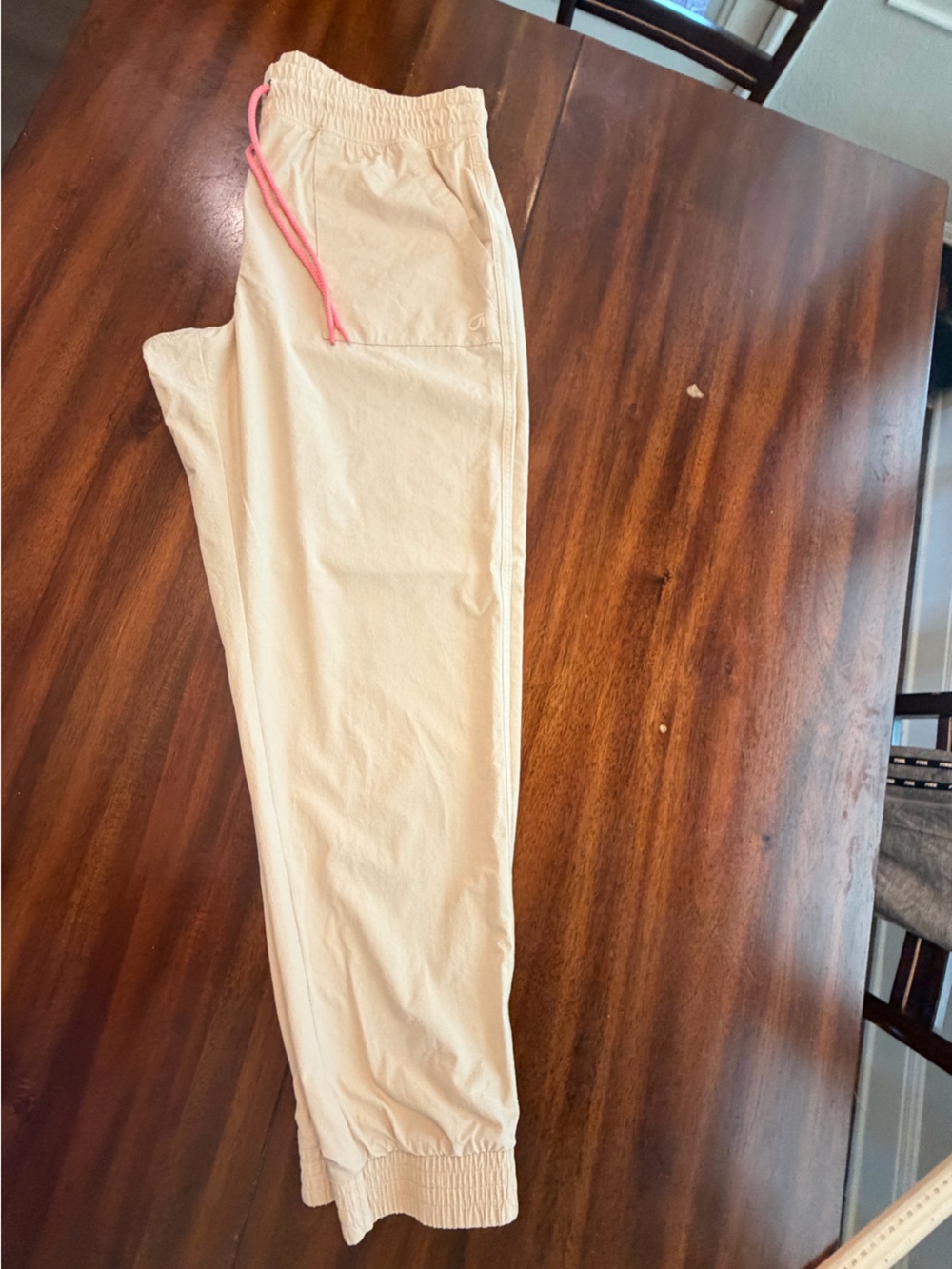 GAP FIT: Cream Drawstring Joggers with Pink Tie